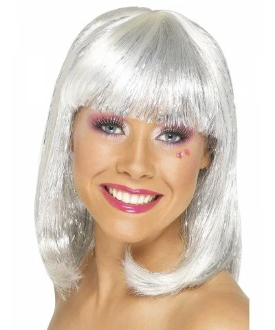 Glitter Party Wig, White and Silver