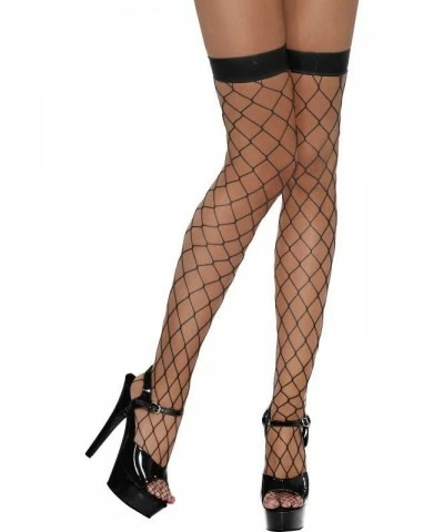 Diamond Net Thigh High Stockings Black