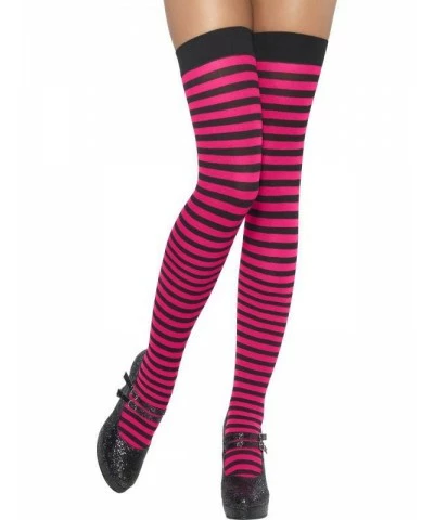 Striped Thigh High Stockings, Pink and Black