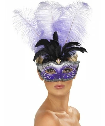 Venetian Colombina Eyemask with Multicolour Plume