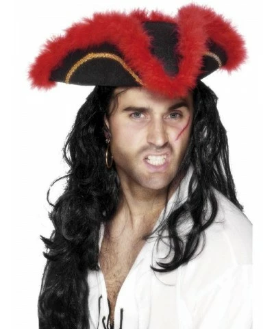 Pirate Tricorn Hat, Red Feather