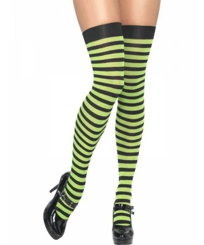 Striped Thigh High Stockings, Green and Black