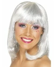 Glitter Party Wig, White and Silver