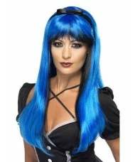 Bewitching Wig, Electric Blue over Black