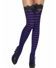 Striped Thigh High Stockings, Black and Purple