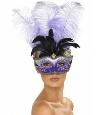 Venetian Colombina Eyemask with Multicolour Plume