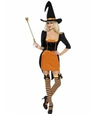 Fever Pumpkin Witch Costume, Orange and Black