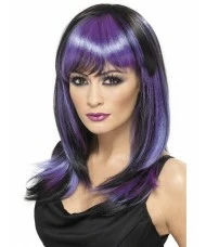 Glamour Witch Wig, Black and Purple