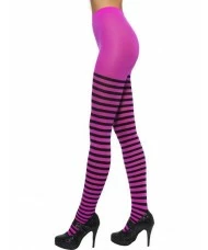 Striped Tights, Black and Fuchsia